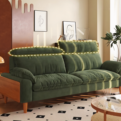 Rodríguez Two Seater, Three Seater, Four Seater Corduroy Sofa, Green, Ash Wood - Image 2
